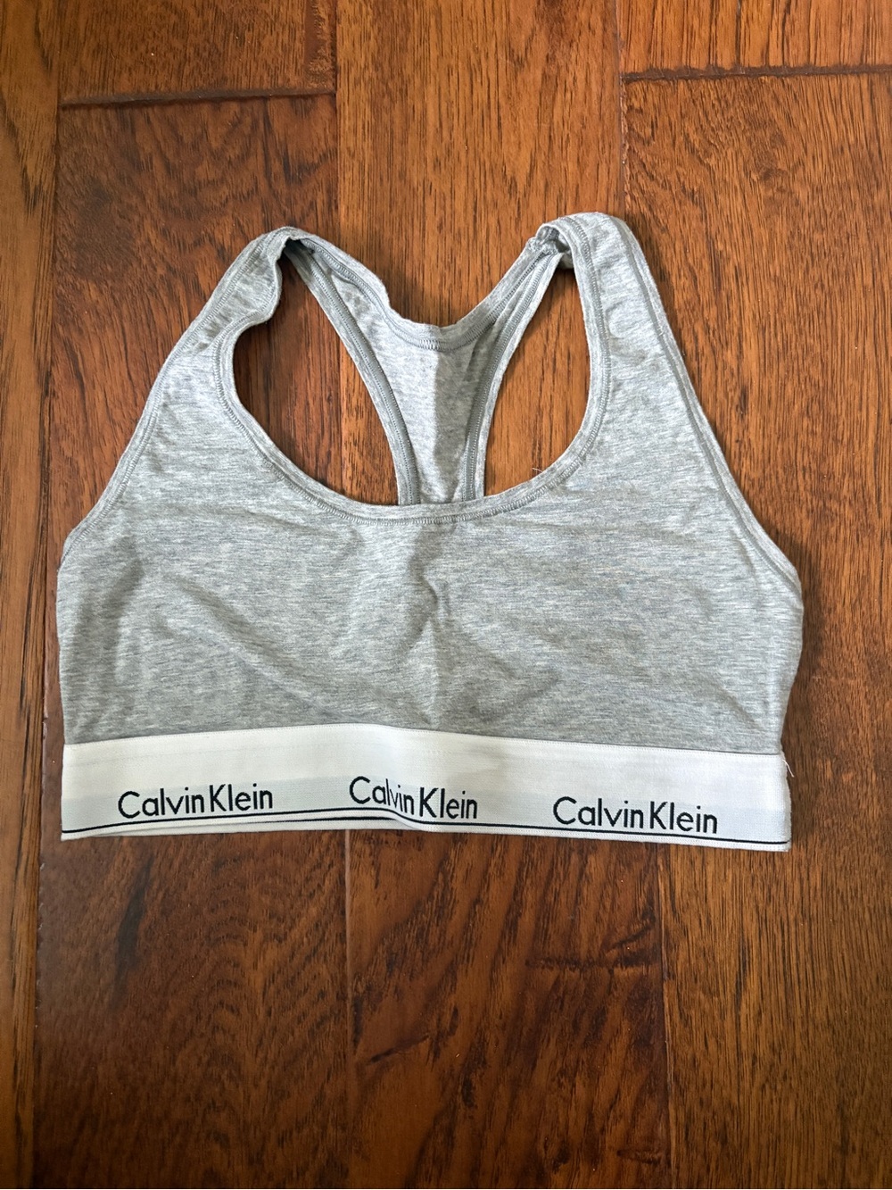 Calvin Klein Light Gray Racerback Sports Bralette with Logo Band